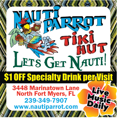 Nauti Parrot Tiki Hut Print Ad