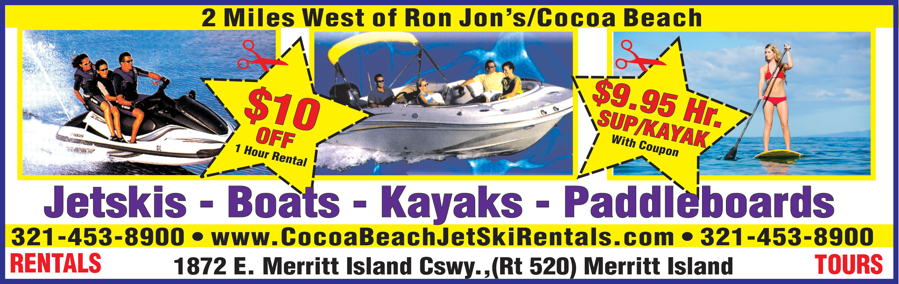 Surf And Ski Water Sports - Cocoa Beach Jet Ski Rentals Print Ad